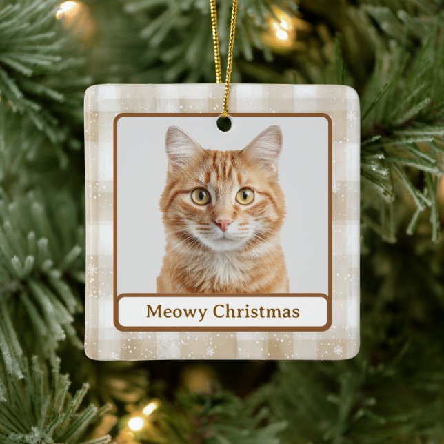 Ornamento De Cerâmica Meowy Christmas Custom Cat Photo Ornament (Árvore)