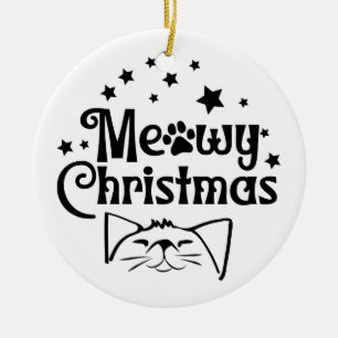 Ornamento De Cerâmica Meowy Christmas   Lado Duplo