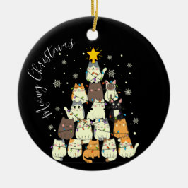 Ornamento De Cerâmica Meowy Christmas Merry Cat Tree