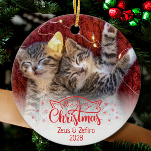 Ornamento De Cerâmica Meowy Natal duas fotos divertidas amante de gatos