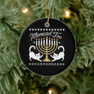Ornamento De Cerâmica Meowzel Tov Chanukah Hanukkah Engraçado Suéter Fei