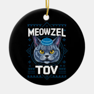 Ornamento De Cerâmica Meowzel Tov Hanukkah, Feriado Judeu