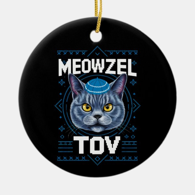 Ornamento De Cerâmica Meowzel Tov Hanukkah, Feriado Judeu (Frente)