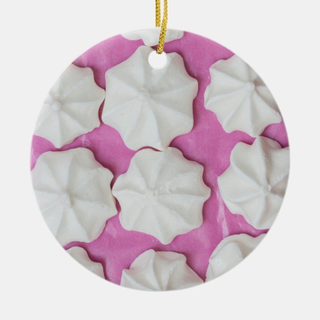 Ornamento De Cerâmica Meringues em papel cor-de-rosa (Frente)