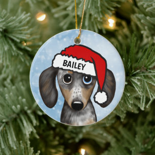 Ornamento De Cerâmica Merle Dapple Dachshund Nome Personalizado