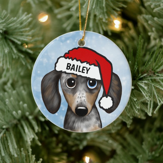 Ornamento De Cerâmica Merle Dapple Dachshund Nome Personalizado (Árvore)