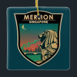 Ornamento De Cerâmica Merlion Singapore Viagem Vintage Art<br><div class="desc">Trabalho de arte de vetor de Merlion. O Merlion é a mascote oficial de Singapura. Ela é representada como uma criatura mítica com a cabeça de um leão e o corpo de um peixe.</div>