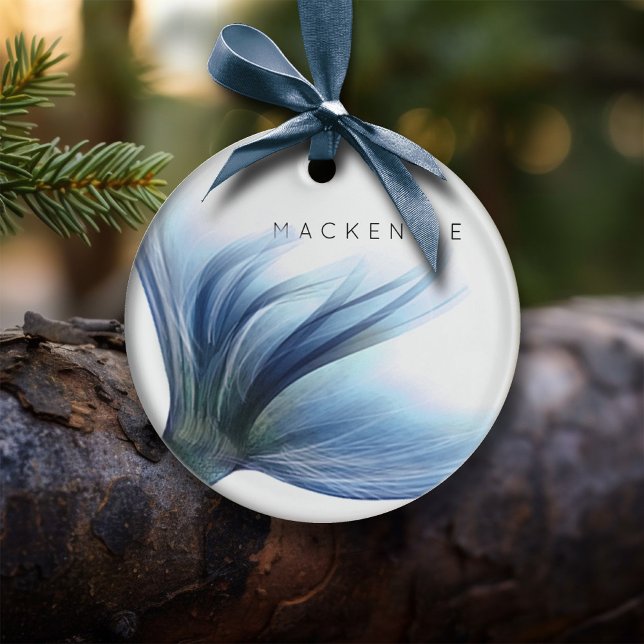 Ornamento De Cerâmica Mermaid Glam Tail | Dusty Ice Blue Luster Personal (Criador carregado)