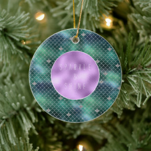 Ornamento De Cerâmica Mermaid Silver Teal Ocean Glitz