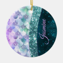 Mermaid skin teal silver faux glitter monogram
