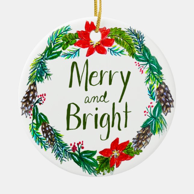 Ornamento De Cerâmica Merry and Bright Ornament (Frente)