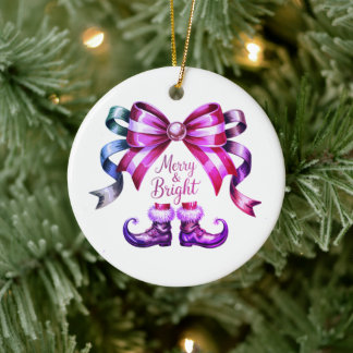 Ornamento De Cerâmica Merry & Bright Christmas Festive Ornament