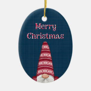 Ornamento De Cerâmica Merry Christmas Candy Cane Gnomo Personalizável