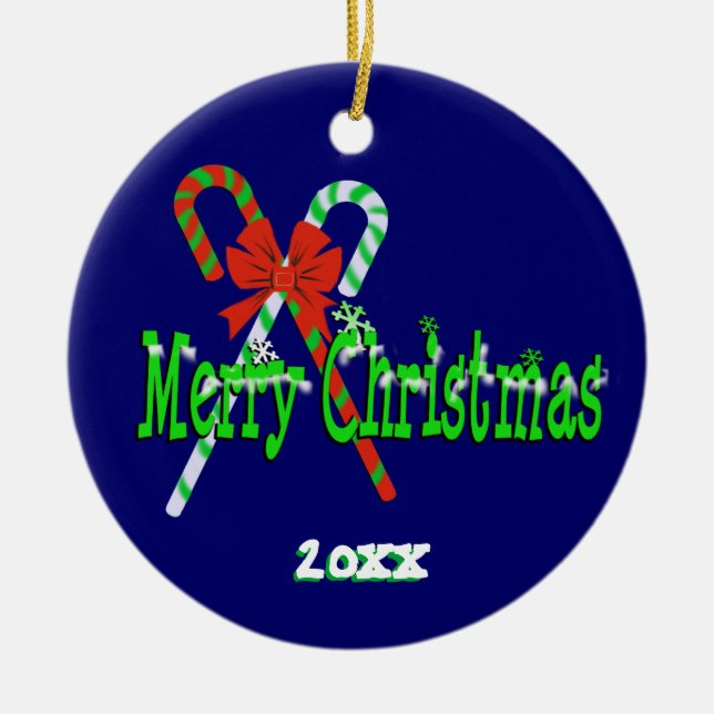 Ornamento De Cerâmica Merry Christmas Candy Canes (Frente)