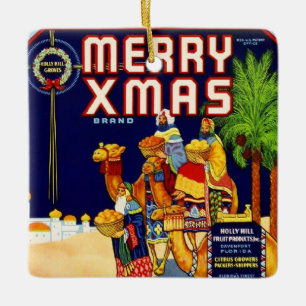 Ornamento De Cerâmica Merry Christmas Citrus Label