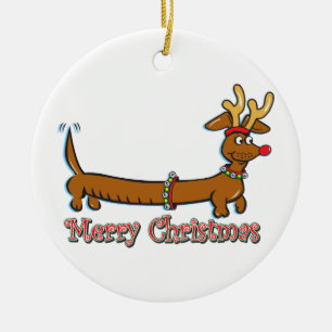 Ornamento De Cerâmica Merry Christmas Doxie