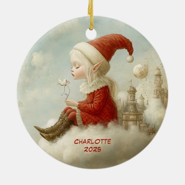 Ornamento De Cerâmica Merry Christmas from Your North Pole Elf | Cute (Traseira)