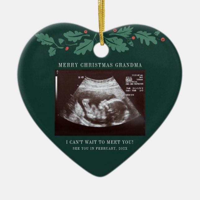 Ornamento De Cerâmica Merry Christmas Grandma Pregnancy Scan Photo (Frente)