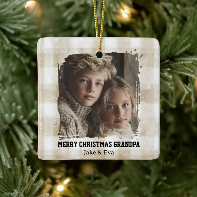 Ornamento De Cerâmica Merry Christmas Grandpa | Family Photo Ornament (Árvore)
