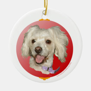 Ornamento De Cerâmica Merry Christmas Little White Dog Poodle / Bichon