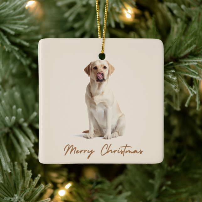 Ornamento De Cerâmica Merry Christmas Ornament Custom Dog Photo (Árvore)