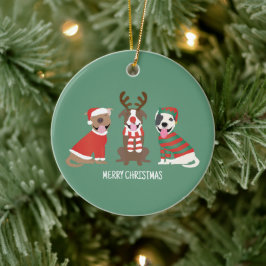 Ornamento De Cerâmica Merry Christmas Pit Bull Cães