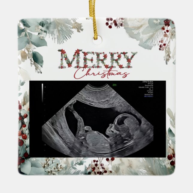 Ornamento De Cerâmica Merry Christmas Pregnancy Ultrasound (Frente)