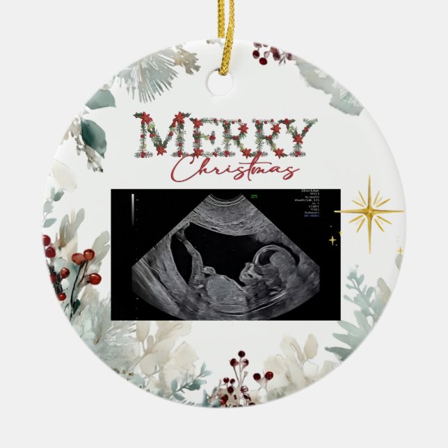 Ornamento De Cerâmica Merry Christmas Pregnancy Ultrasound (Frente)