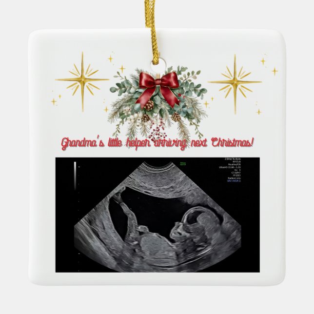 Ornamento De Cerâmica Merry Christmas Pregnancy Ultrasound Photo Grandma (Frente)