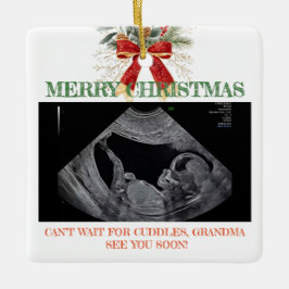 Ornamento De Cerâmica Merry Christmas Pregnancy Ultrasound Photo Grandma