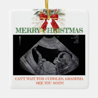 Ornamento De Cerâmica Merry Christmas Pregnancy Ultrasound Photo Grandma