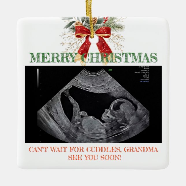 Ornamento De Cerâmica Merry Christmas Pregnancy Ultrasound Photo Grandma (Frente)