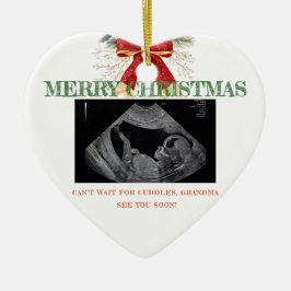 Ornamento De Cerâmica Merry Christmas Pregnancy Ultrasound Photo Grandma