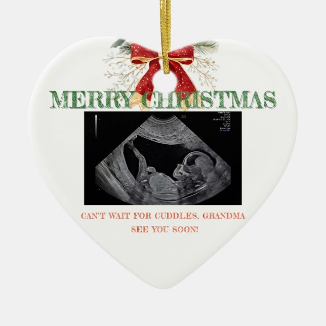 Ornamento De Cerâmica Merry Christmas Pregnancy Ultrasound Photo Grandma (Frente)