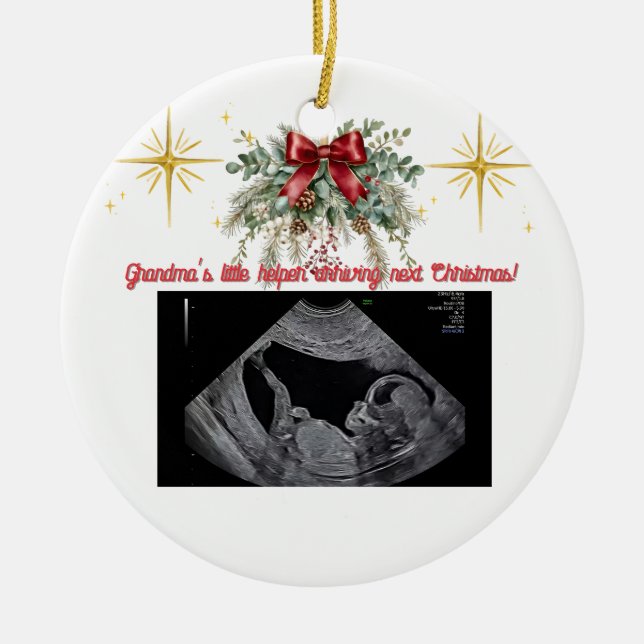Ornamento De Cerâmica Merry Christmas Pregnancy Ultrasound Photo Grandma (Frente)