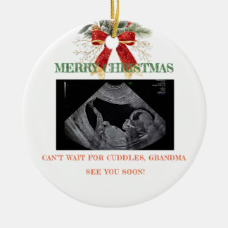 Ornamento De Cerâmica Merry Christmas Pregnancy Ultrasound Photo Grandma