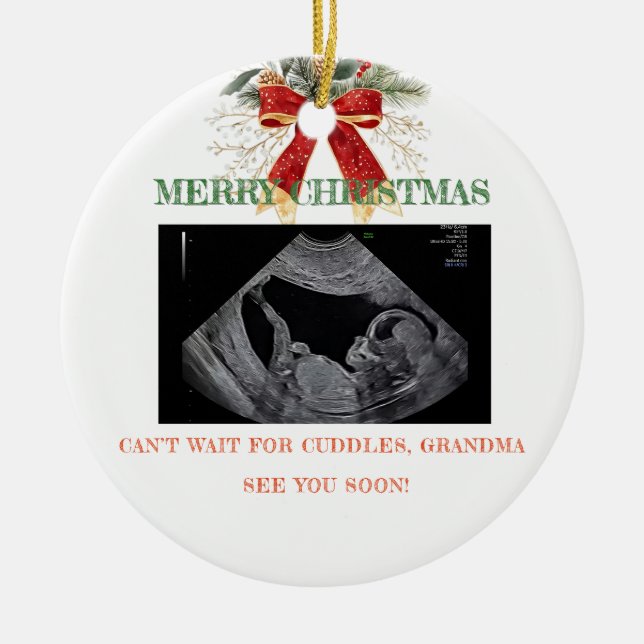 Ornamento De Cerâmica Merry Christmas Pregnancy Ultrasound Photo Grandma (Frente)