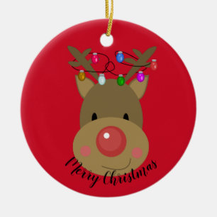 Ornamento De Cerâmica Merry Christmas Reindeer