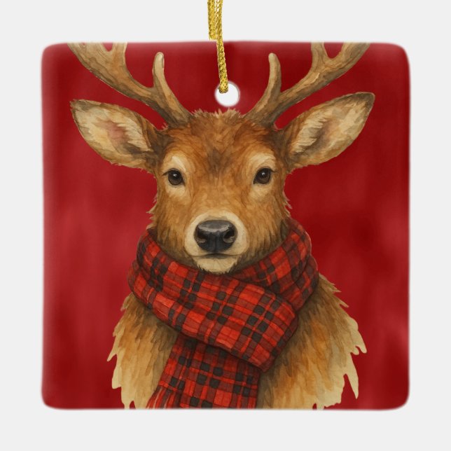 Ornamento De Cerâmica Merry Christmas Reindeer (Frente)