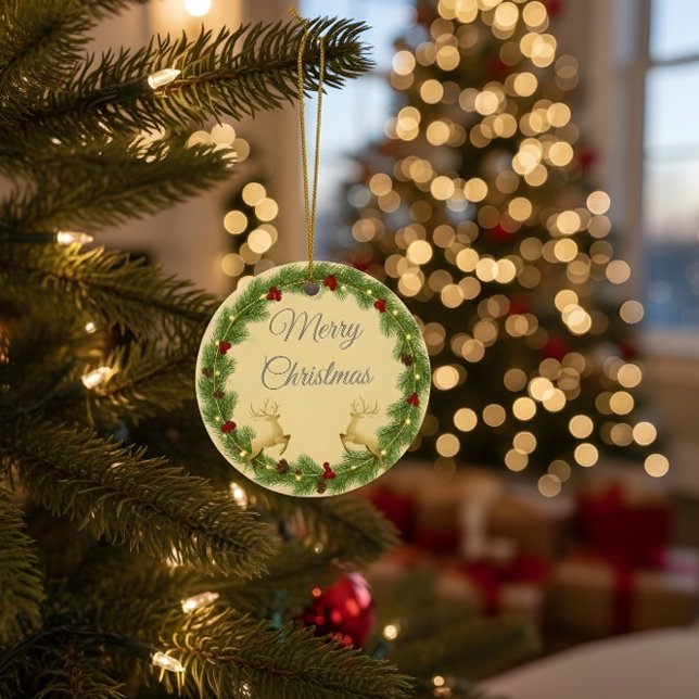Ornamento De Cerâmica Merry Christmas Round Ornament with Holiday Design (Criador carregado)