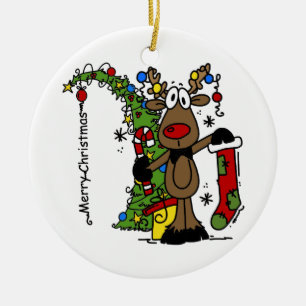 Ornamento De Cerâmica Merry Christmas Tree Reindeer