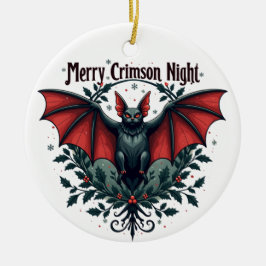 Ornamento De Cerâmica Merry Crimson Night Christmas Bat Ornament
