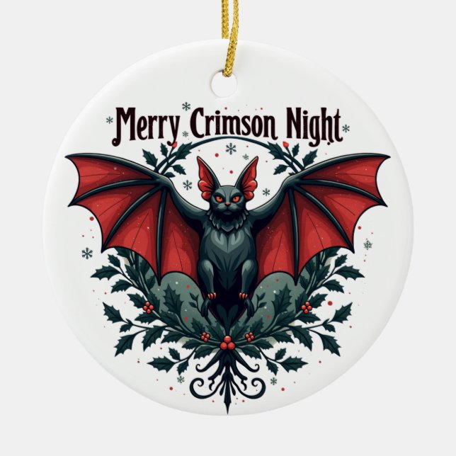 Ornamento De Cerâmica Merry Crimson Night Christmas Bat Ornament (Frente)