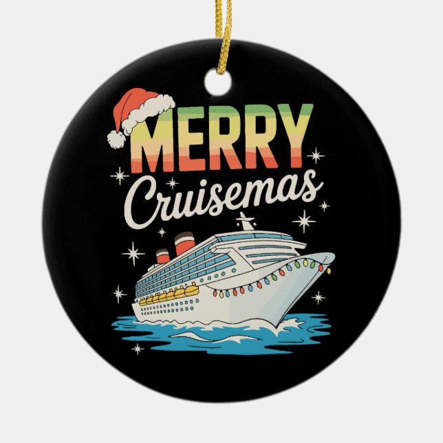 Ornamento De Cerâmica Merry Cruisemas Cruise Ship Xmas Family Christmas (Frente)