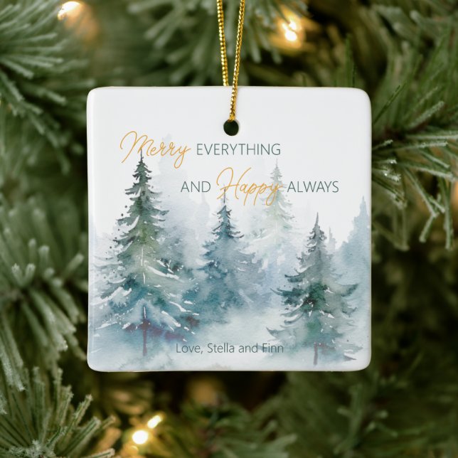 Ornamento De Cerâmica Merry Everything Happy Always Winter Trees (Árvore)
