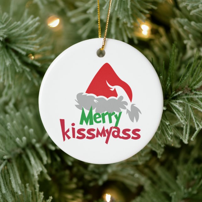 Ornamento De Cerâmica Merry Kissmyass Funny Christmas Ornament (Árvore)