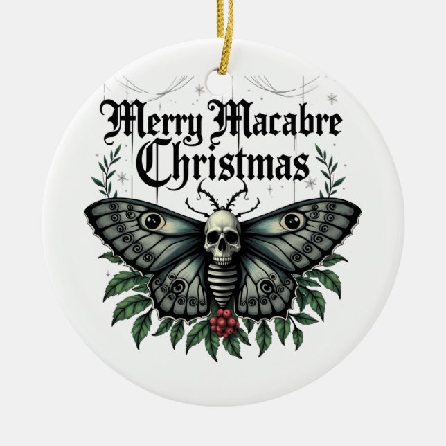 Ornamento De Cerâmica Merry Macabre Christmas Skull Moth Ornament (Frente)