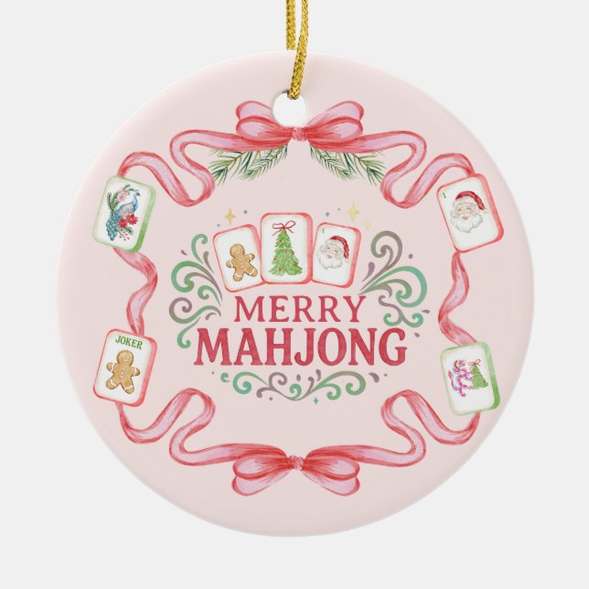 Ornamento De Cerâmica Merry Mahjong | Christmas (Frente)