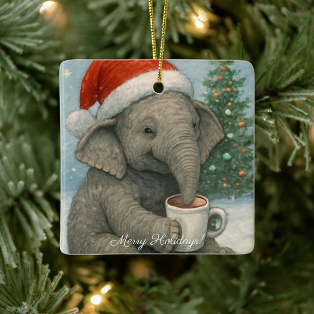 Ornamento De Cerâmica Merry Moments with a Cocoa-Loving Elephant Holiday (Árvore)