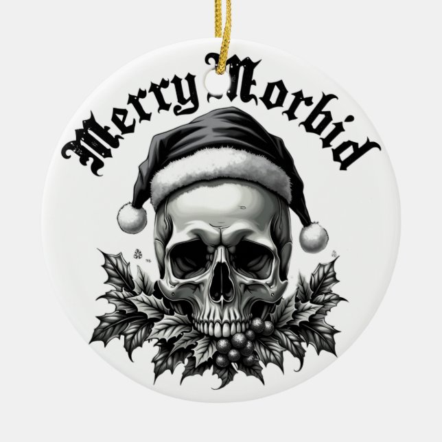Ornamento De Cerâmica Merry Morbid Gothic Skull Ornament (Frente)